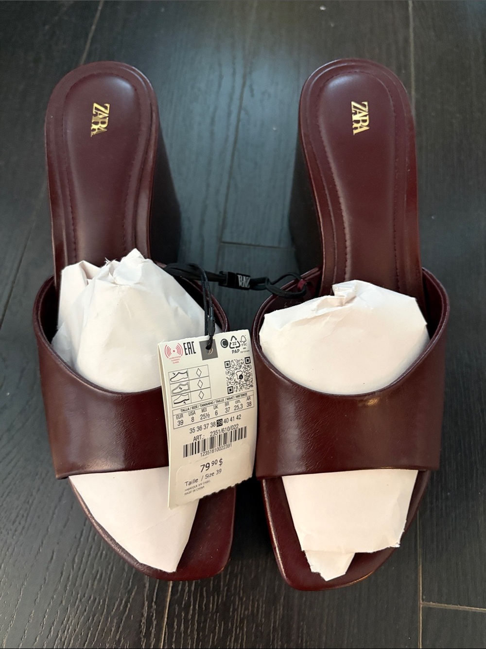 NWT ZARA Women's Burgundy Platform Wedge Sandals